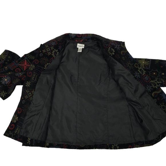 Chicos Black Velvet Embroidered Jacket Blazer 1 US M Boho Artsy Career Studded - Picture 7 of 16